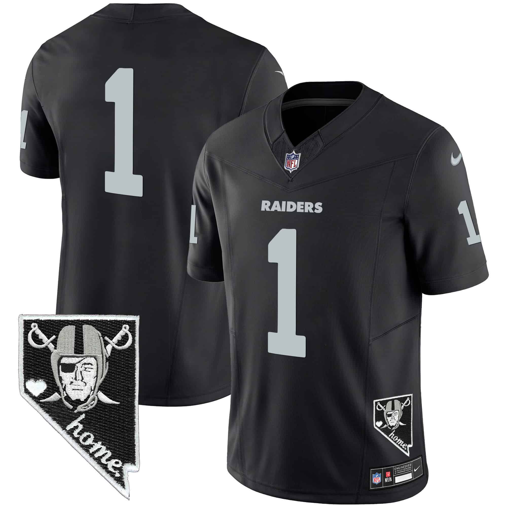 Men Oakland Raiders #1 No Name Black 2024 Nike Nevada Home Patch Vapor NFL Jersey style 1->indianapolis colts->NFL Jersey